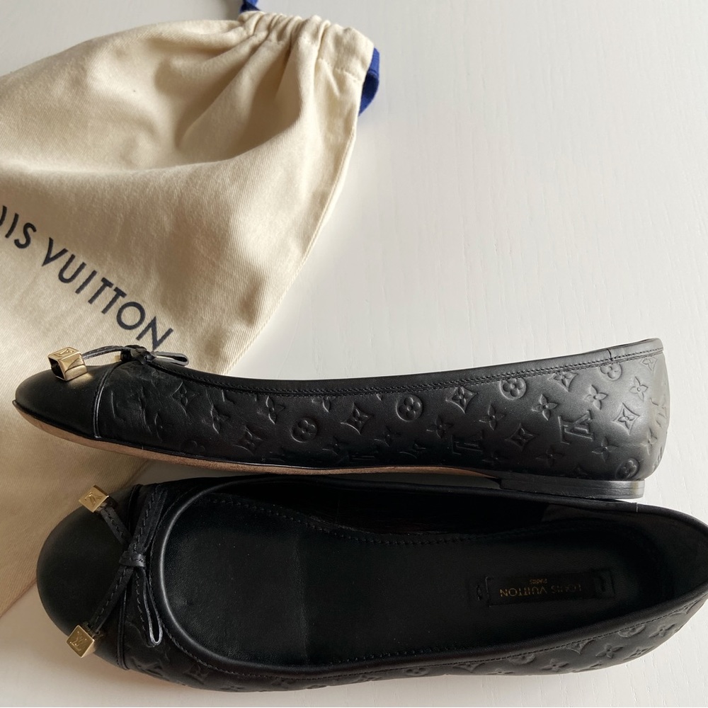 Louis Vuitton Black Monogram Embossed Leather Debbie Bow Ballet Flats
